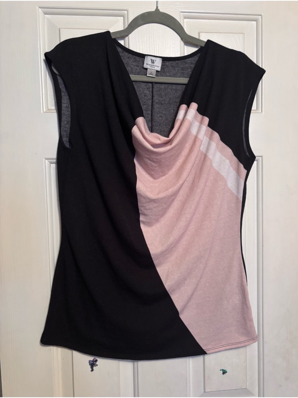 W by Worth Black and Pink Draped Cowl Neck Tank